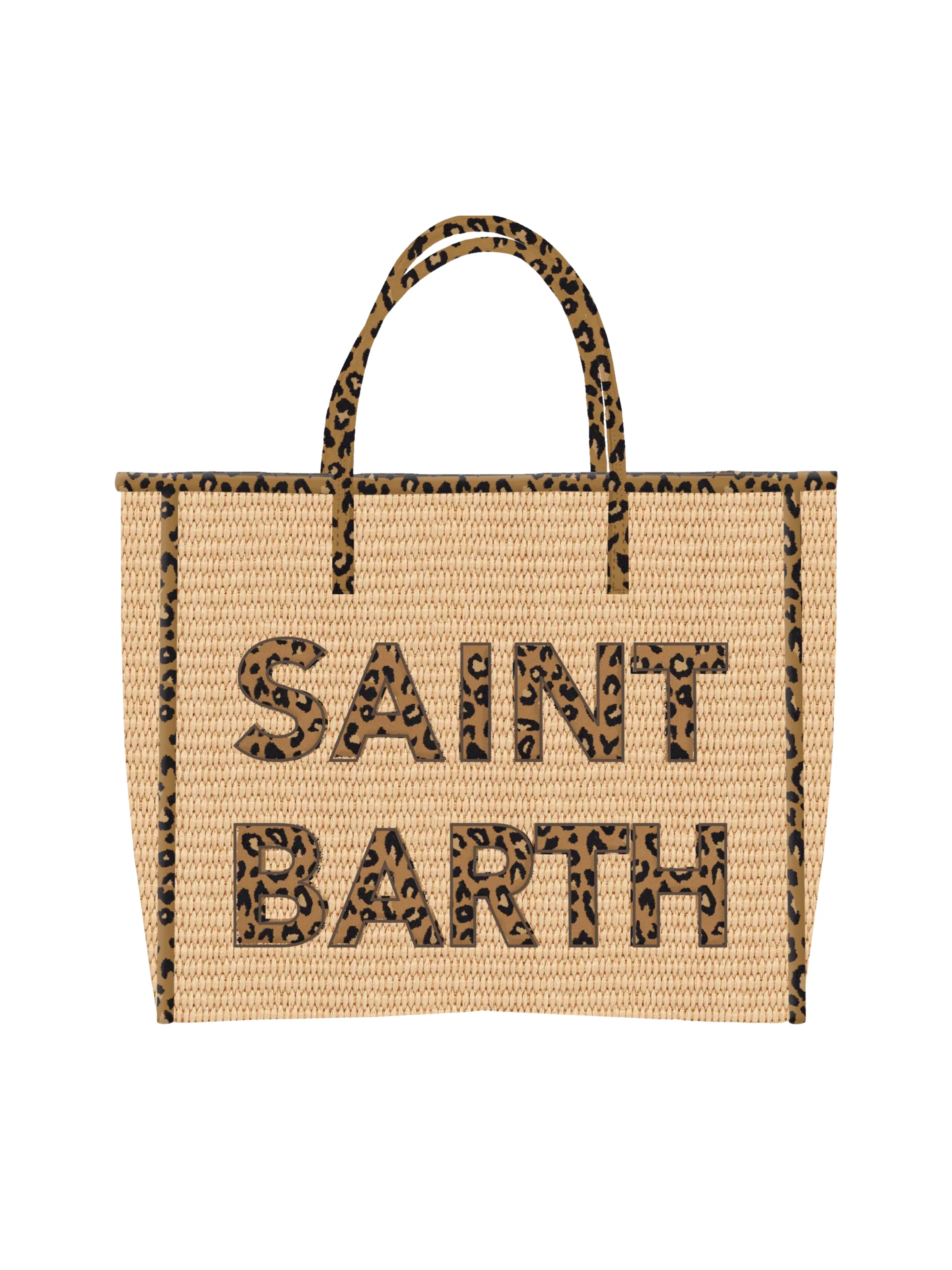 Borsa "Vivian Straw" Saint Barth beige con inserti leopardati