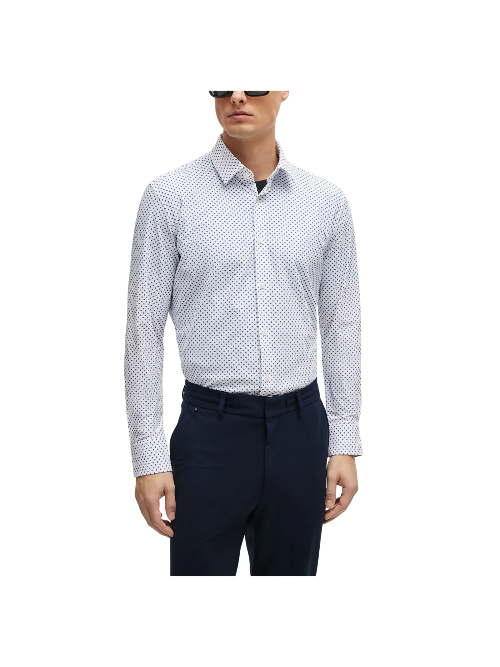 Camicia slim fit elasticizzata bianca con micro fantasia - Image 2