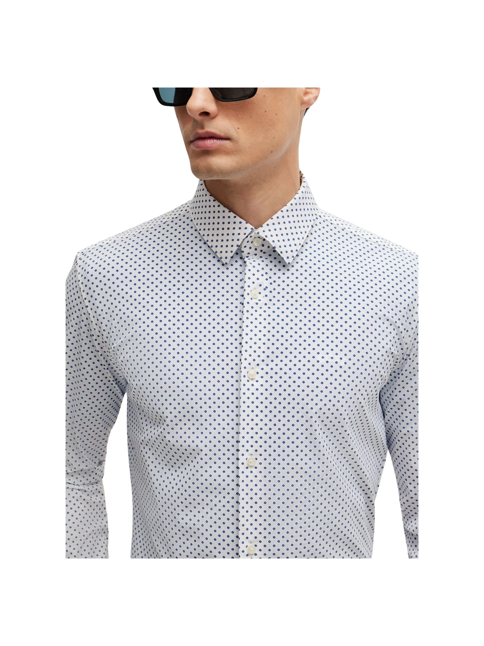 Camicia slim fit elasticizzata bianca con micro fantasia - Image 3