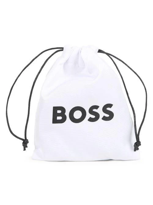 Cintura Boss in pelle nera e tessuto intrecciato beige - Image 3