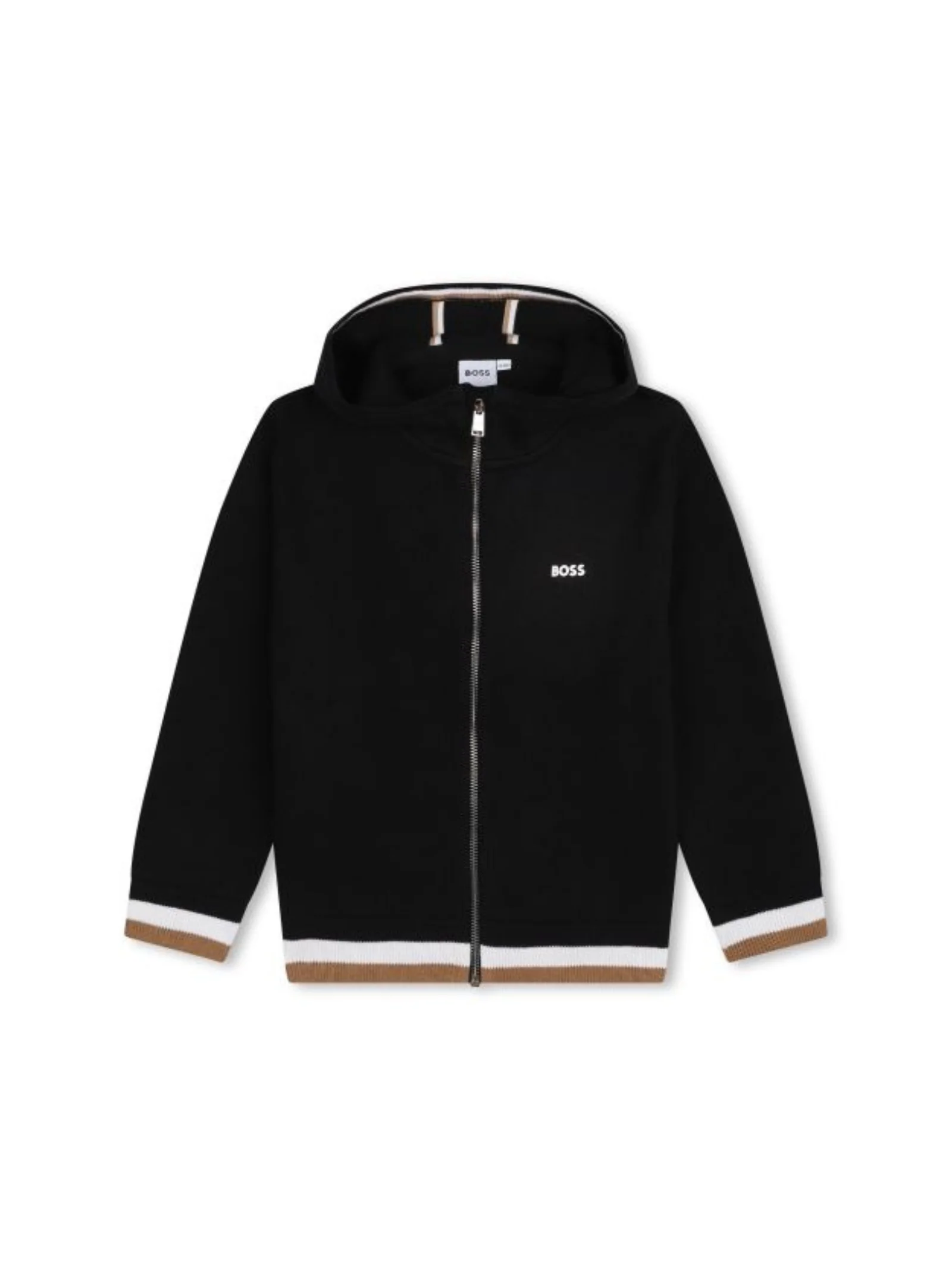 Felpa Boss nera logo stampato cappuccio e zip
