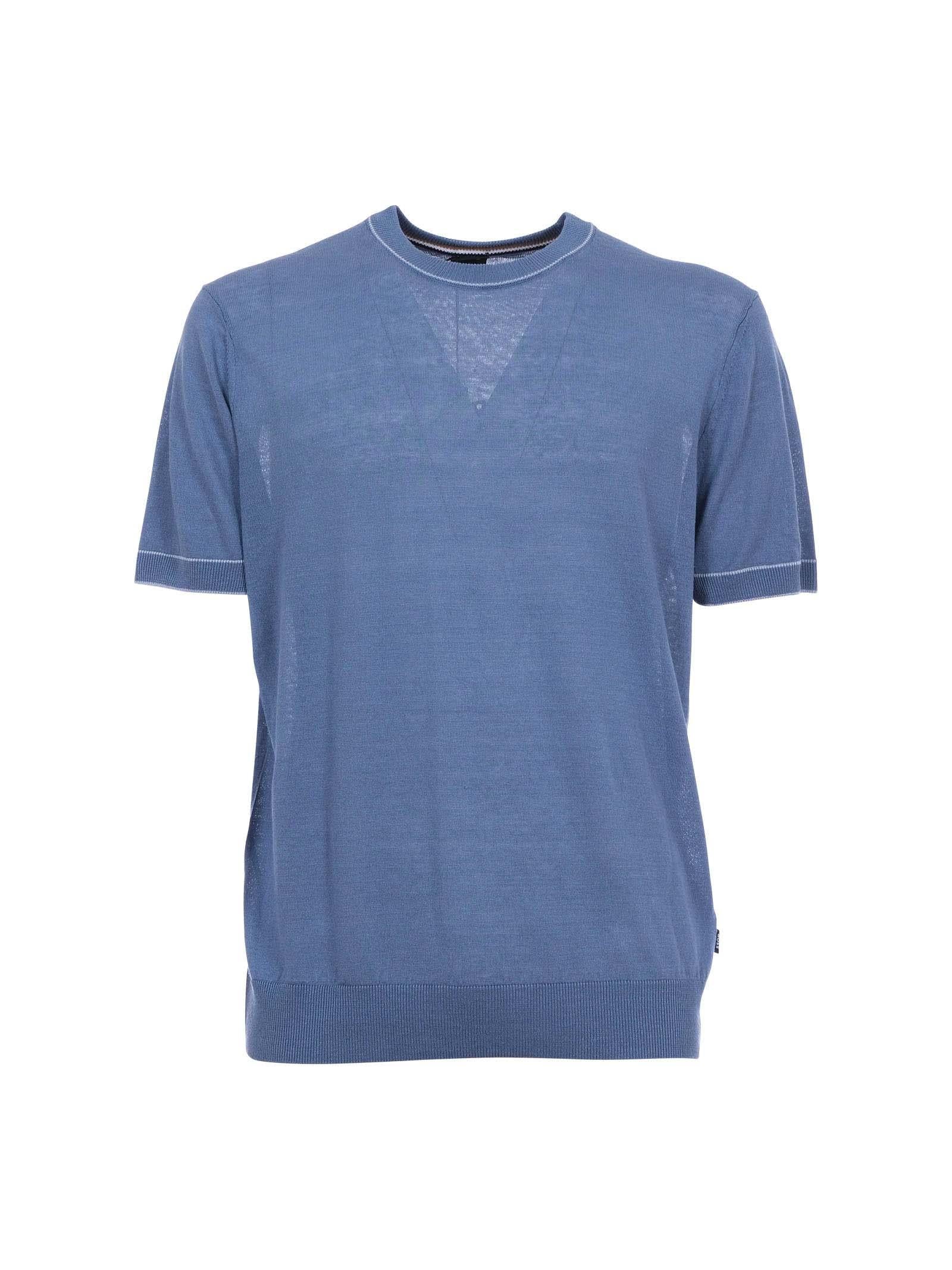 Maglia Boss azzurra in misto lino con profili