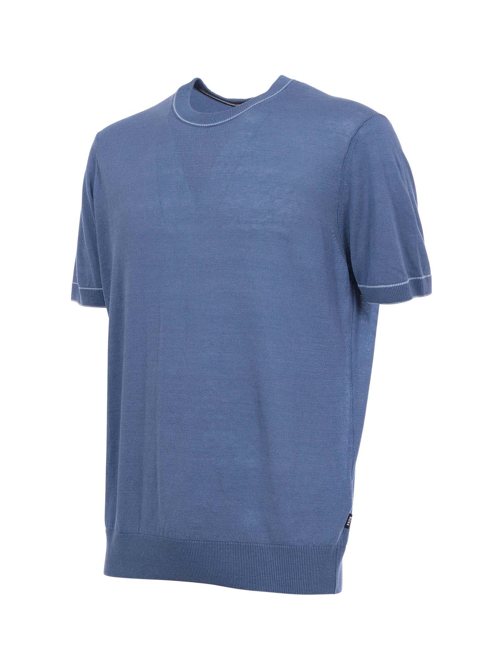 Maglia Boss azzurra in misto lino con profili - Image 2