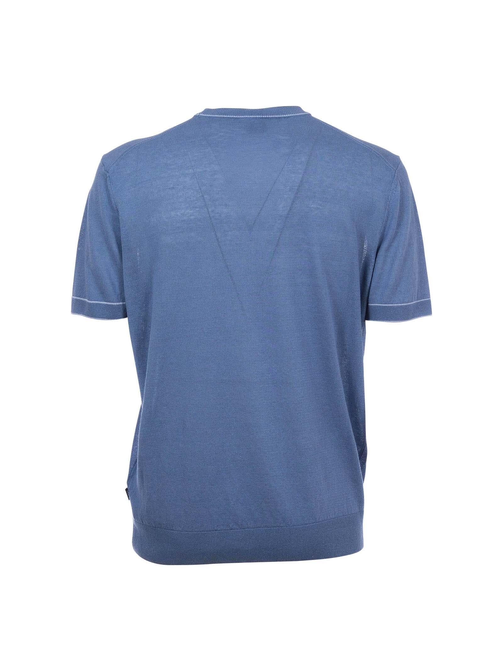 Maglia Boss azzurra in misto lino con profili - Image 3