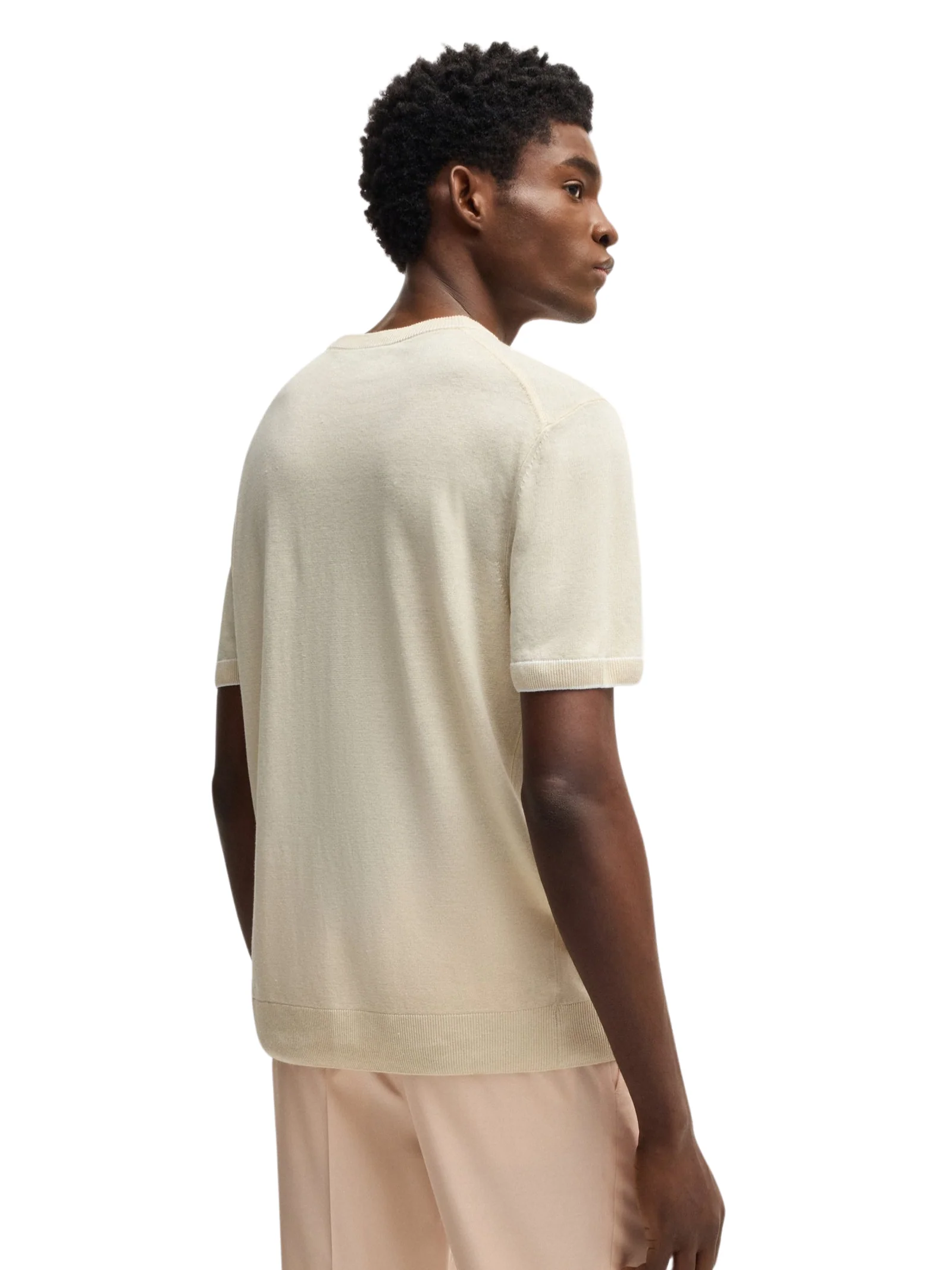 Maglia Boss naturale in misto lino con profili - Image 3