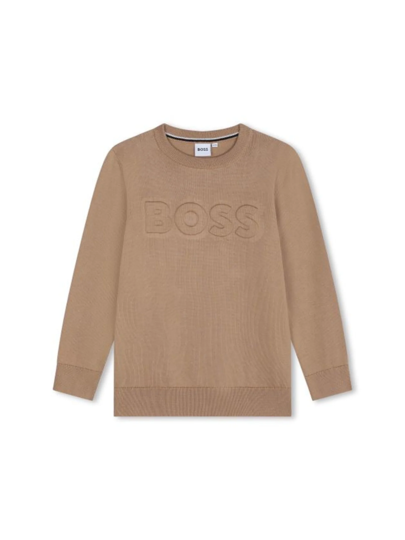 Pullover Boss color biscotto con logo tono su tono