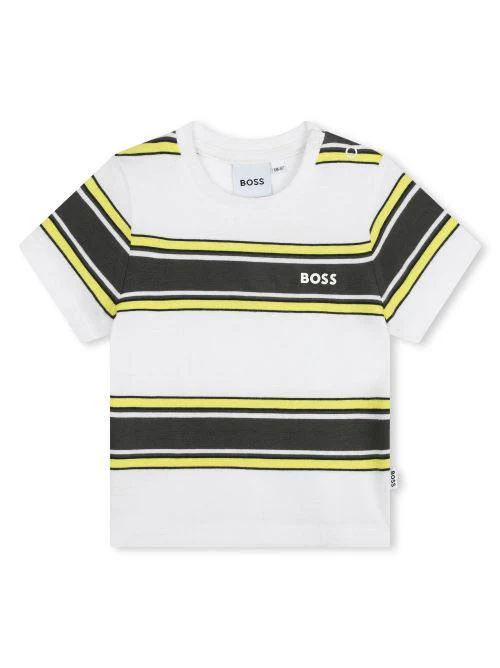 T-shirt bianca righe in contrasto giallo/nero