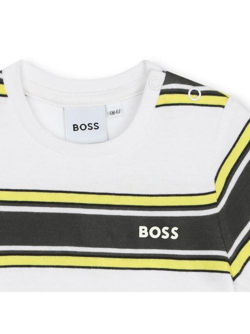 T-shirt bianca righe in contrasto giallo/nero - Image 3