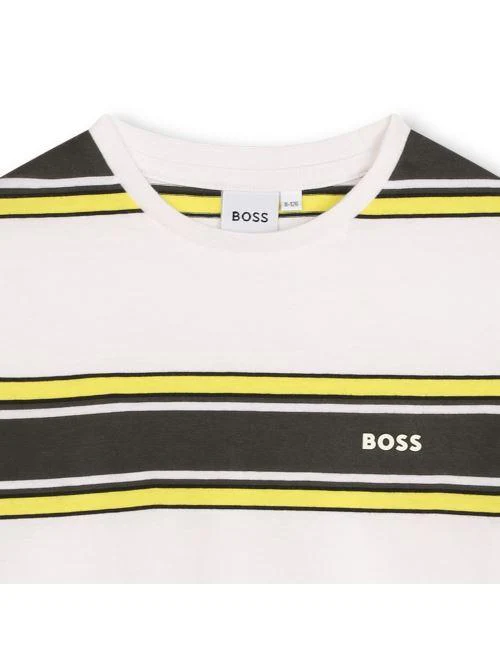 T-shirt bianca righe in contrasto giallo/nero - Image 3