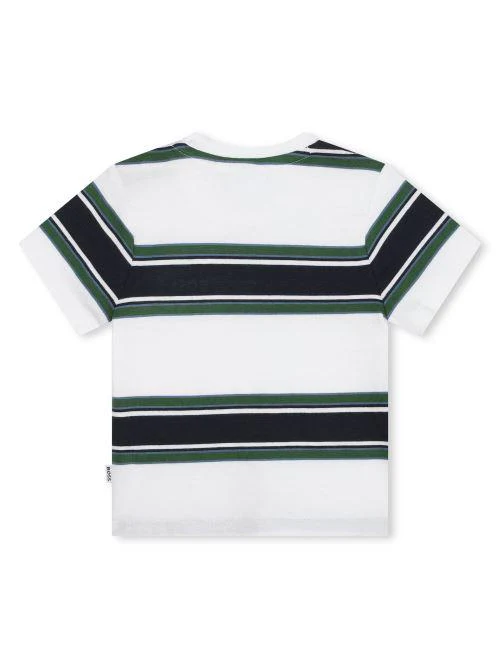 T-shirt bianca righe in contrasto verde/nero - Image 2