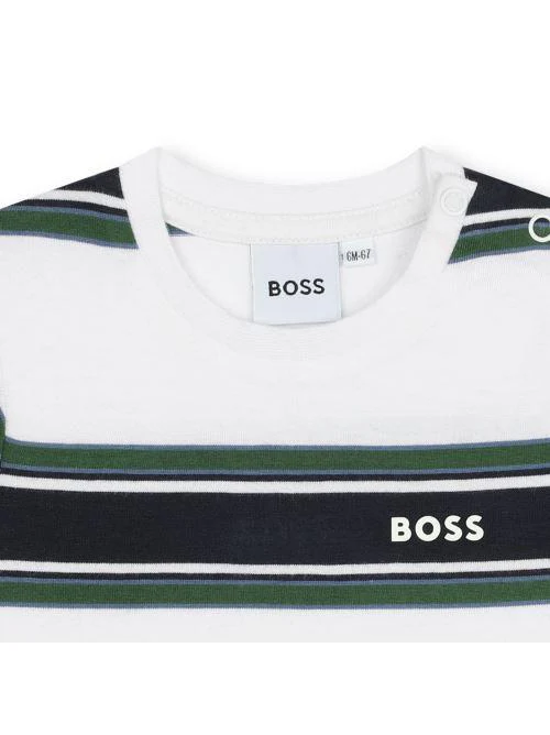 T-shirt bianca righe in contrasto verde/nero - Image 3