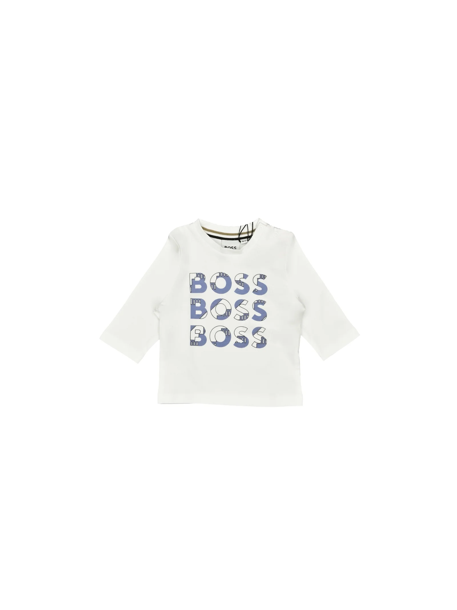 T-Shirt Boss bianca a maniche lunghe con maxi logo