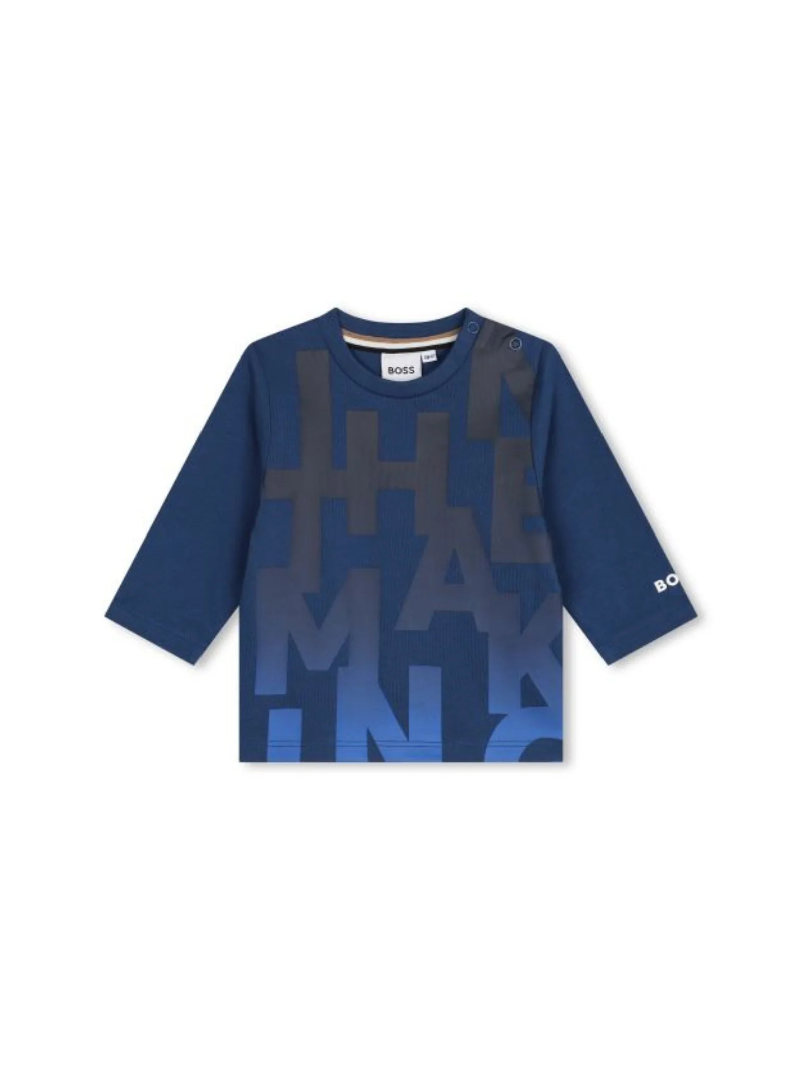 T-Shirt Boss blu maniche lunghe logo all over