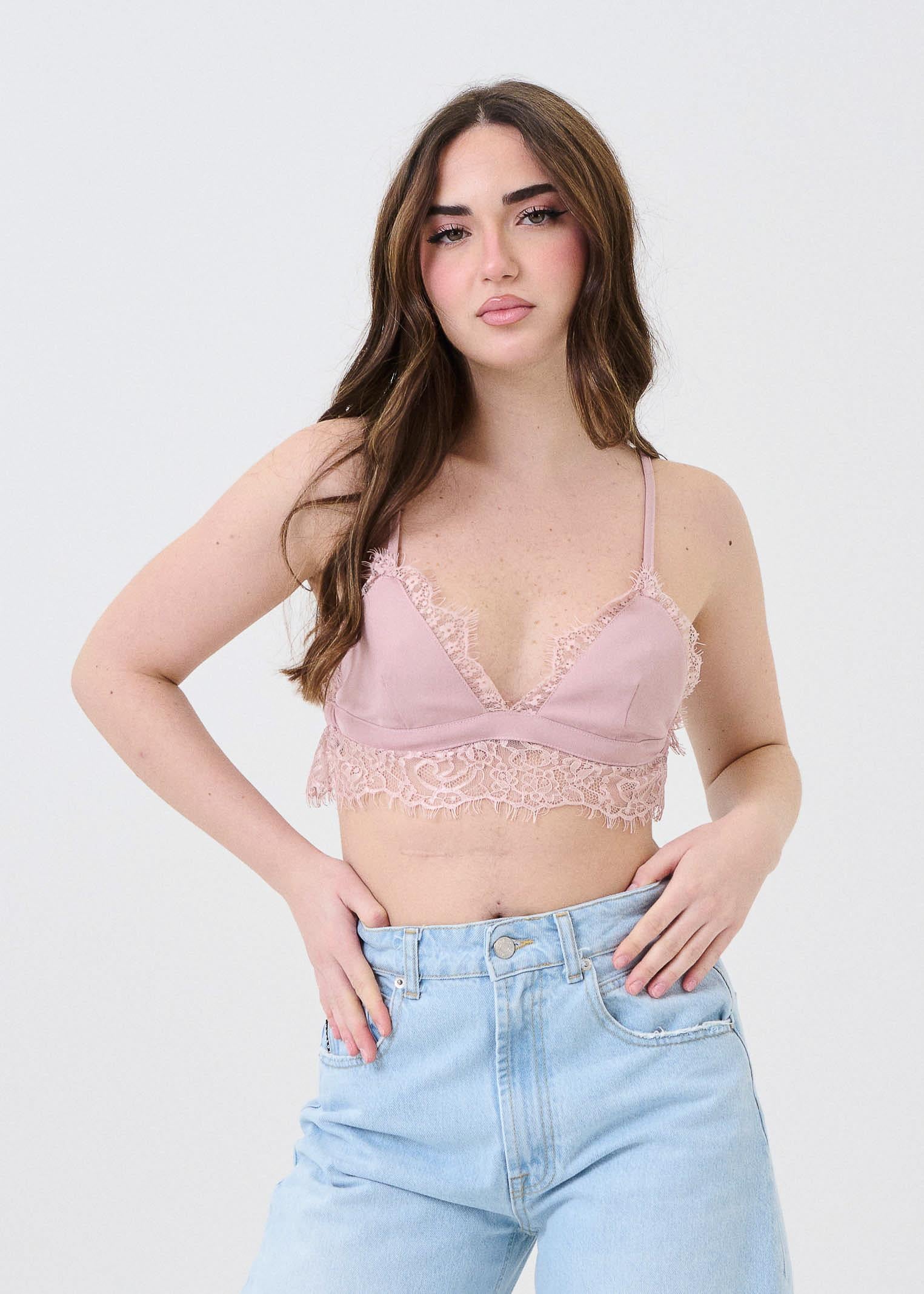 Bralette Haveone rosa cipria con dettagli in pizzo