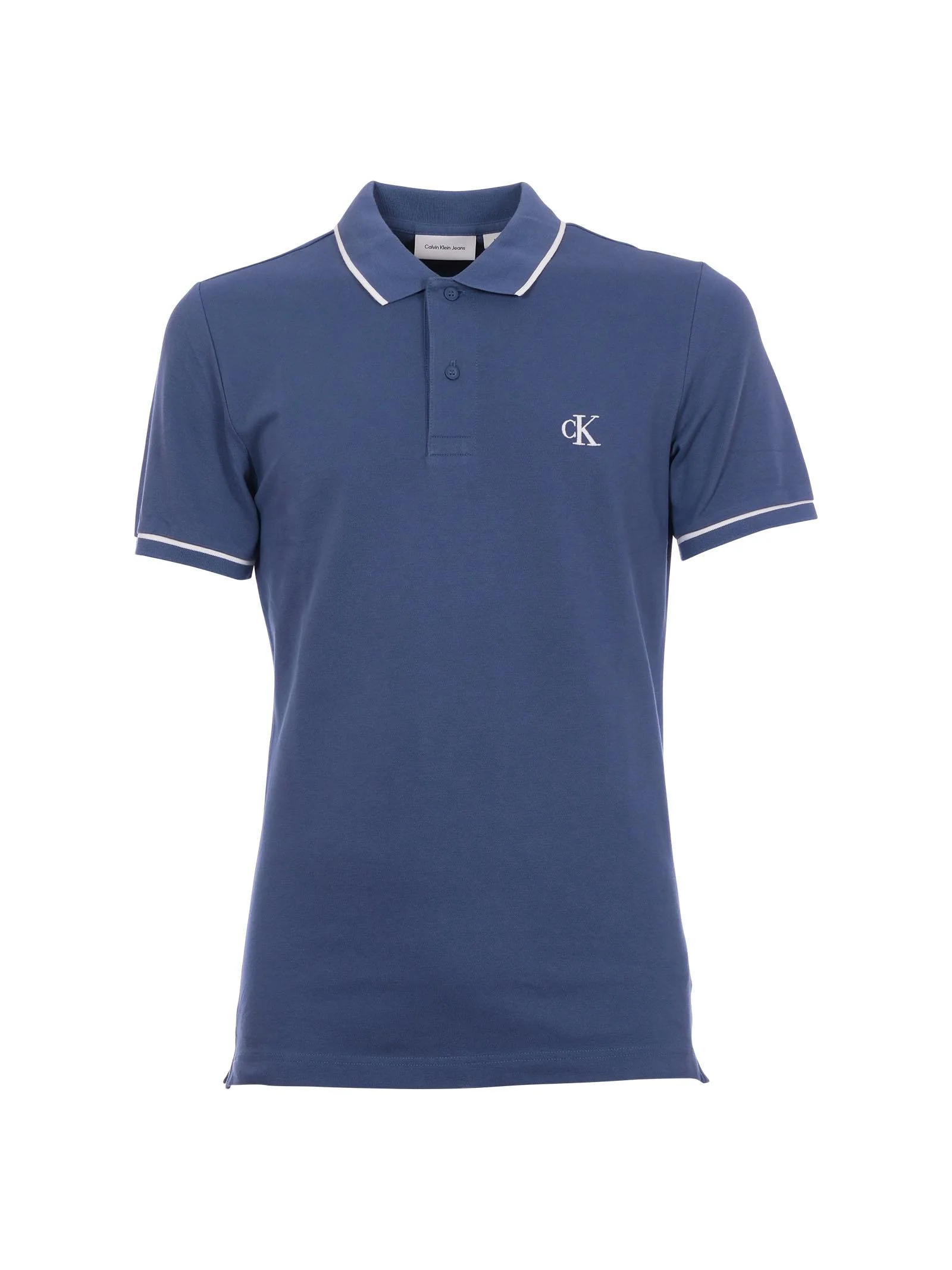 Polo piquè Calvin Klein blu con profili in contrasto