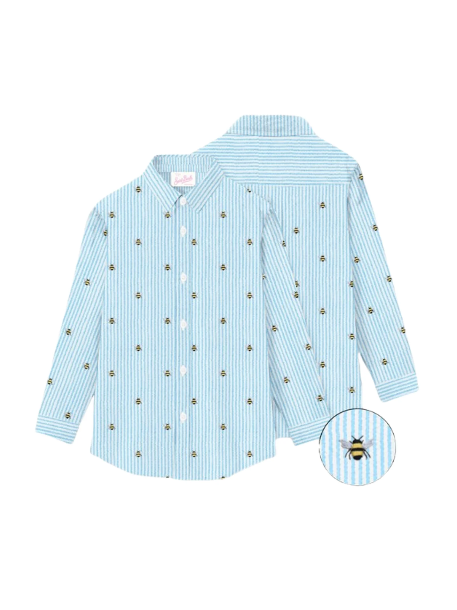 Camicia a righe azzurra con api