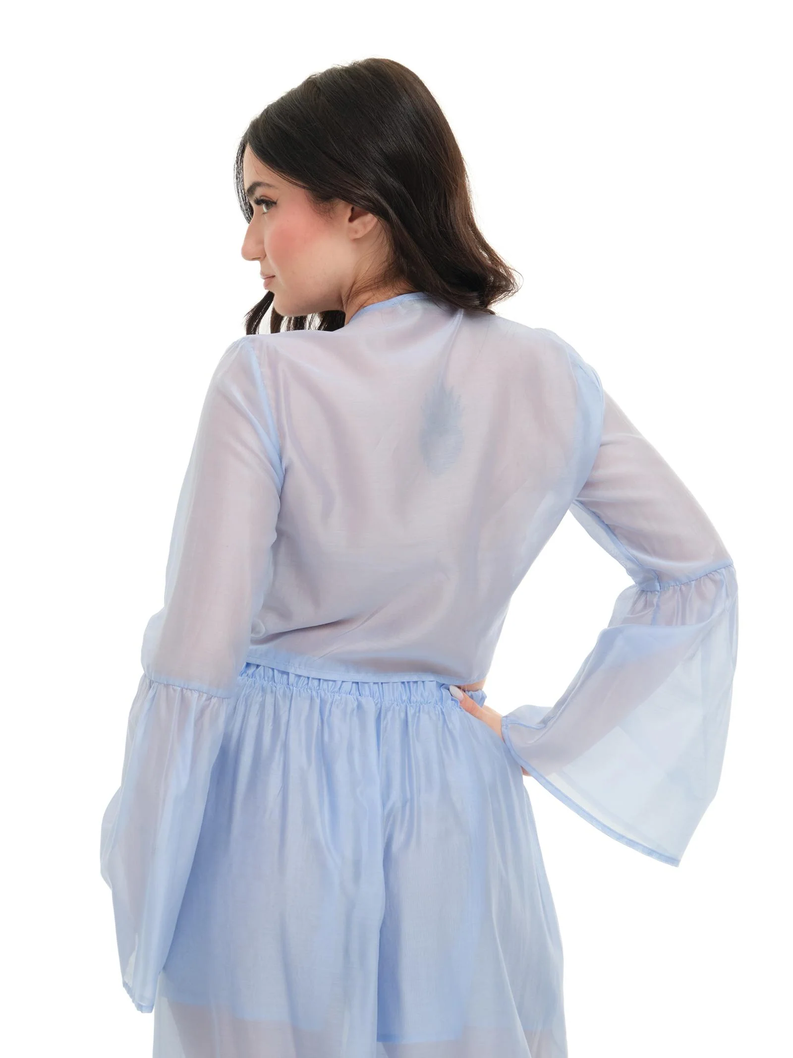 Camicia Armoire azzurra cropped con nodo - Image 3