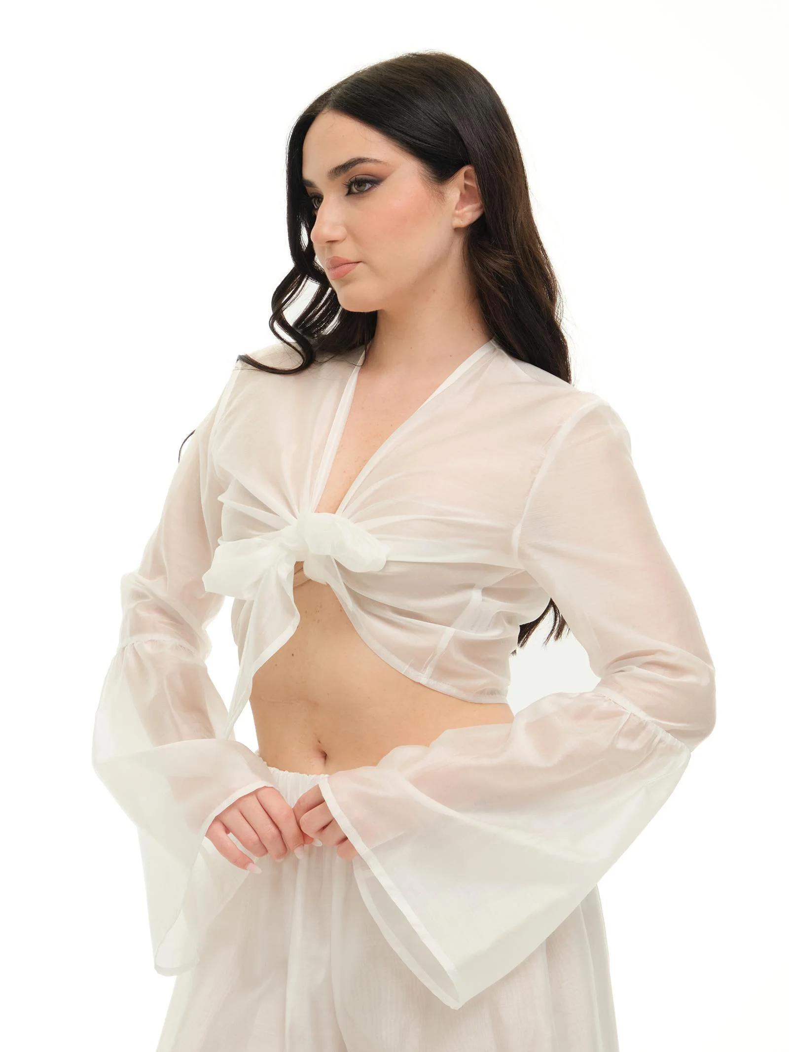 Camicia Armoire bianca cropped con nodo - Image 2