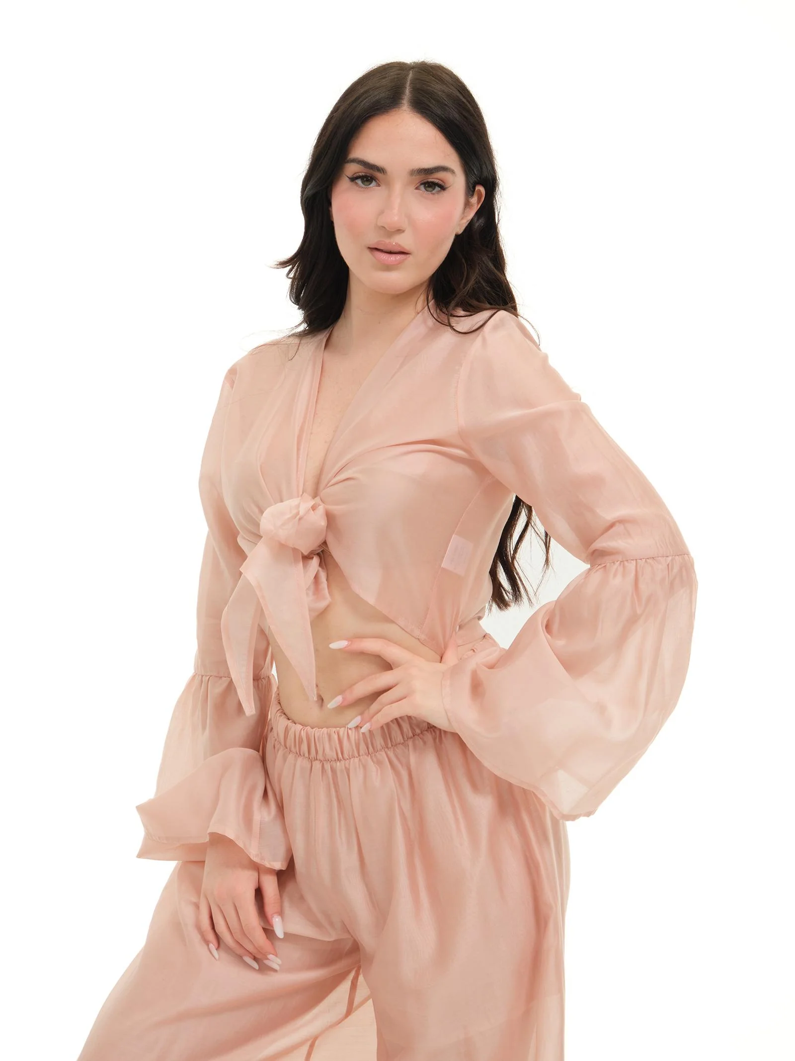 Camicia Armoire rosa cropped con nodo - Image 2