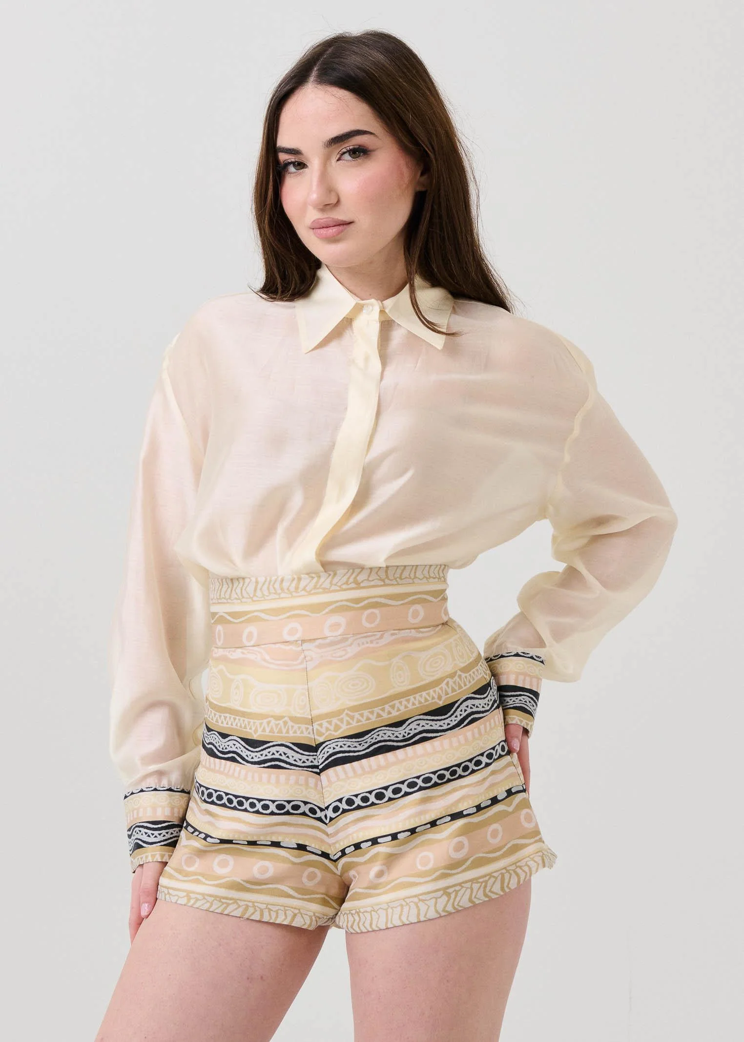 Camicia Bohemian Vì crema con polsini a contrasto