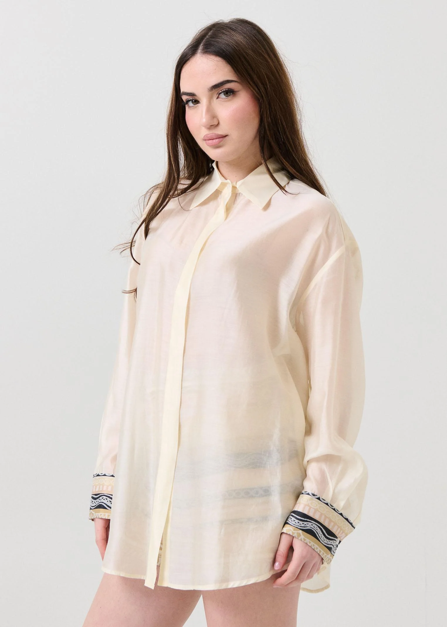 Camicia Bohemian Vì crema con polsini a contrasto - Image 2