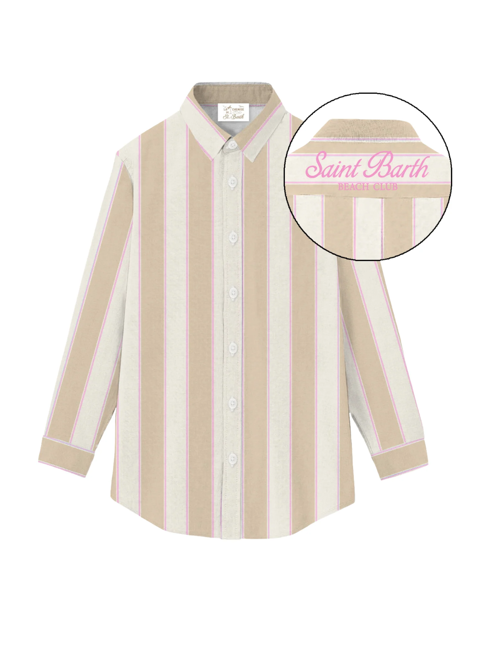 Camicia "Brigitte" Saint Barth beige a righe "Saint Barth Beach Club"