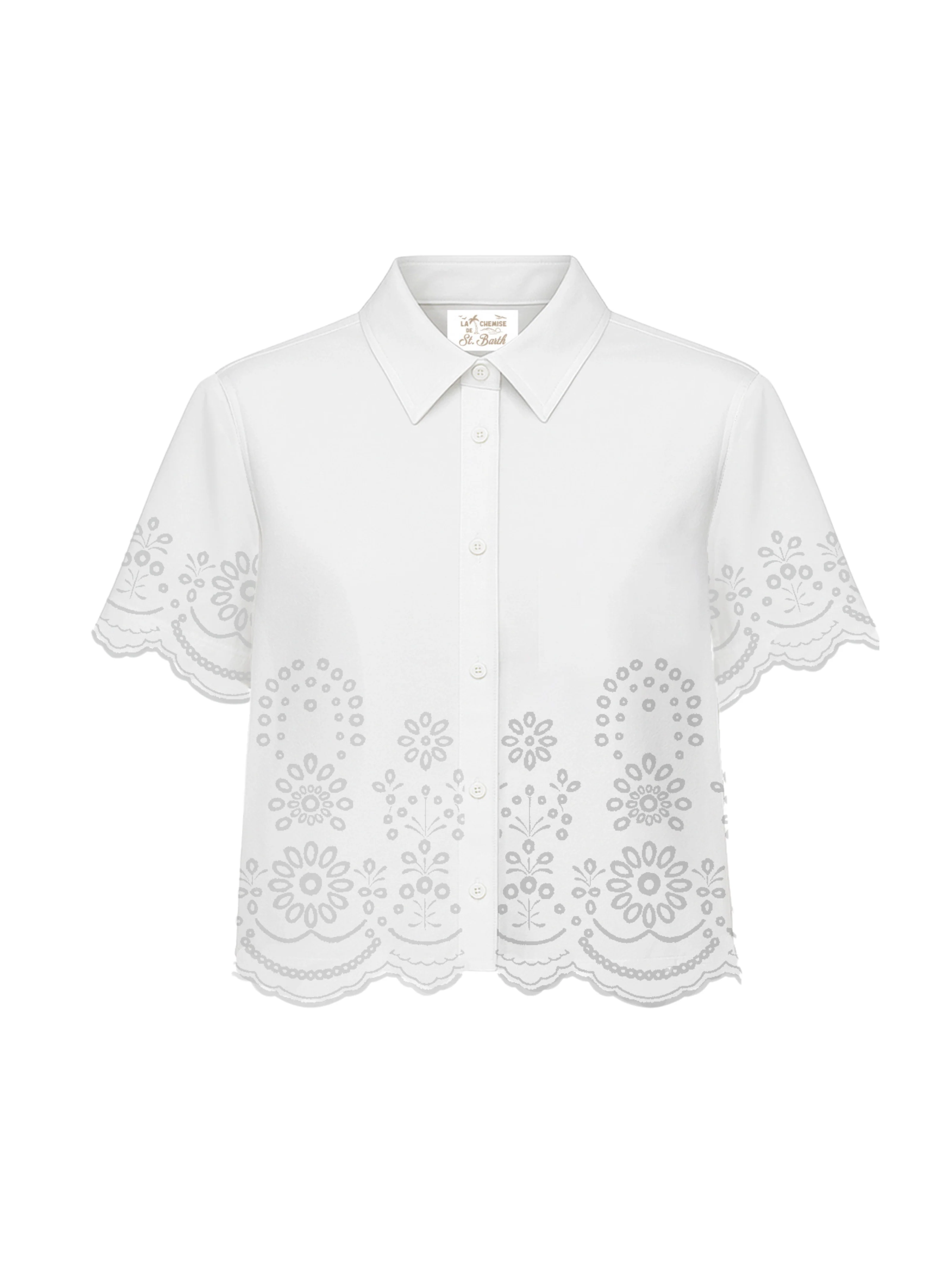 Camicia "Clementine" Saint Barth bianco con inserti in pizzo tono su tono