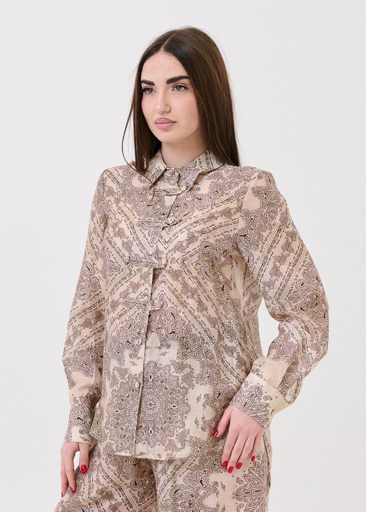 Camicia con alamari Souvenir marrone a fantasia