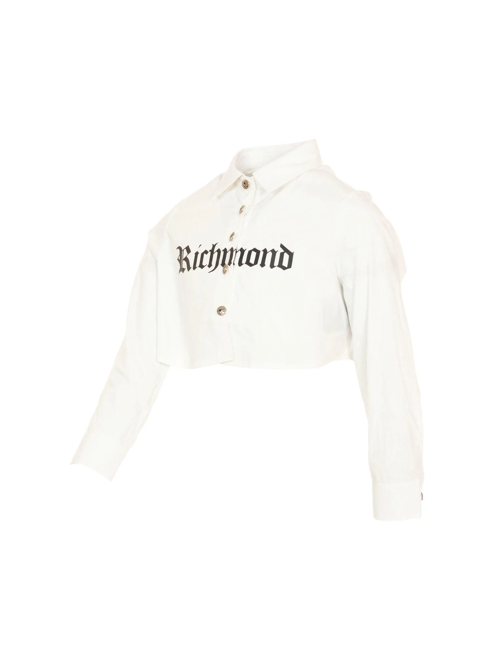Camicia cropped John Richmond bianca con logo gotico frontale - Image 2