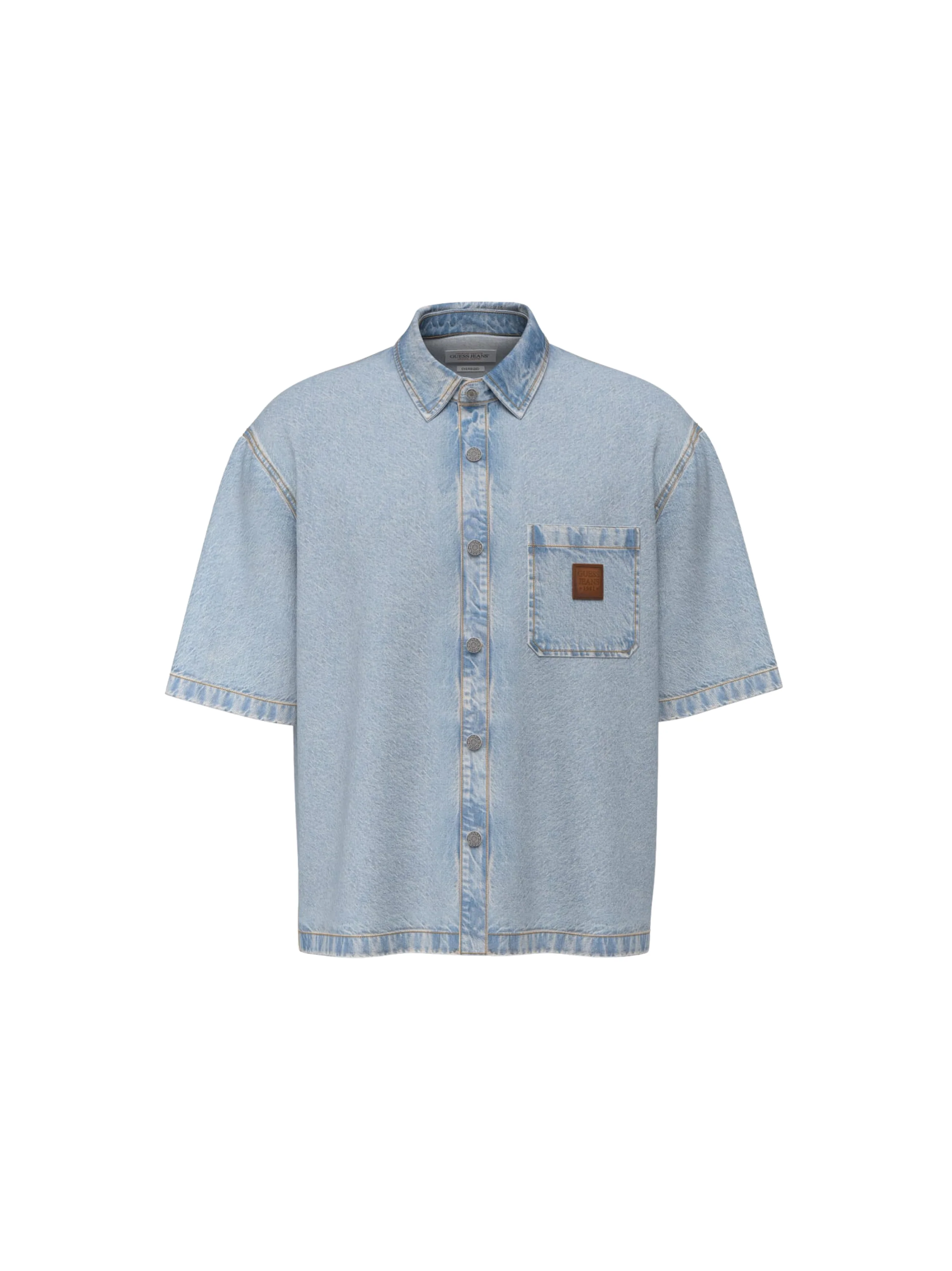 Camicia di jeans over Guess azzurra con taschino sul petto