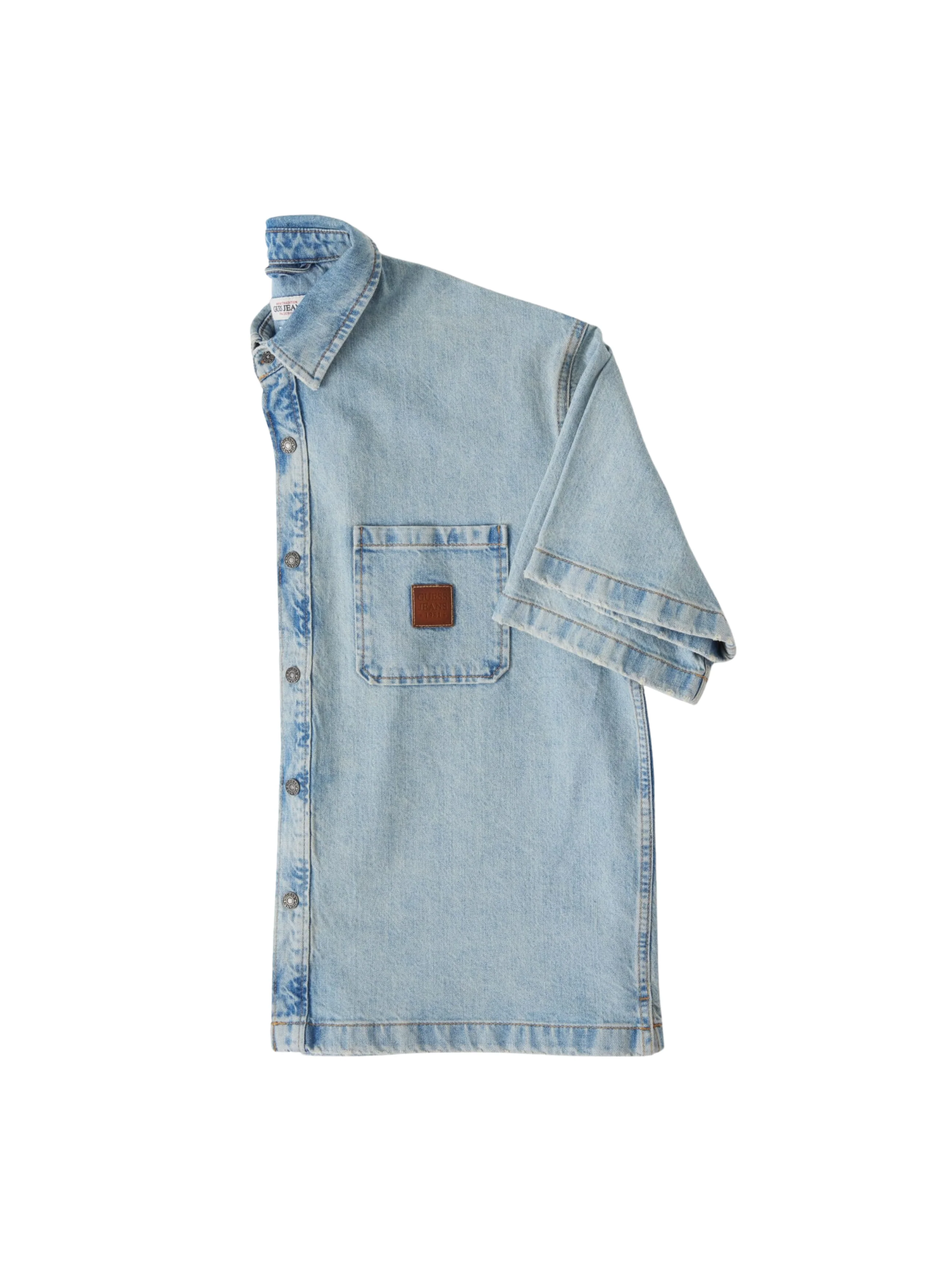 Camicia di jeans over Guess azzurra con taschino sul petto - Image 3