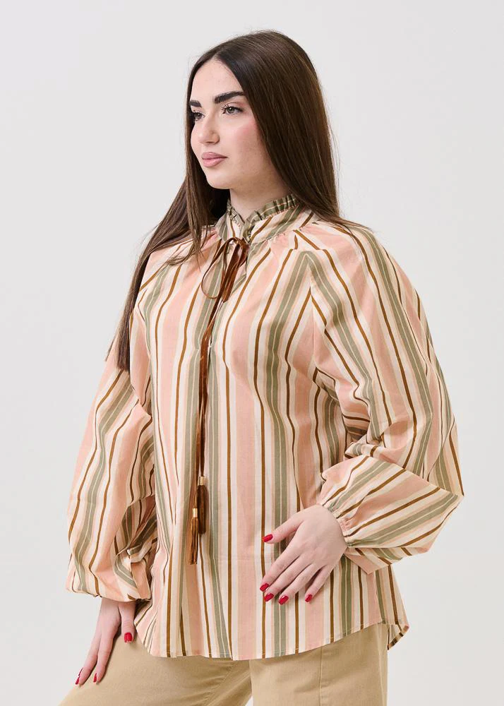 Camicia Dixie a righe rosa con coulisse - Image 2