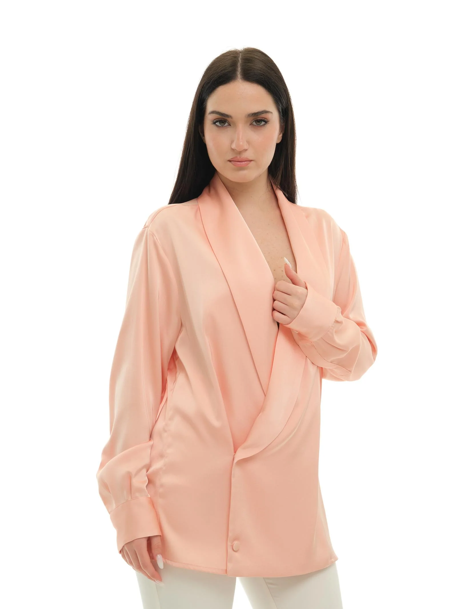 Camicia "double shawl" Silence Limited rosa pesca - Image 2