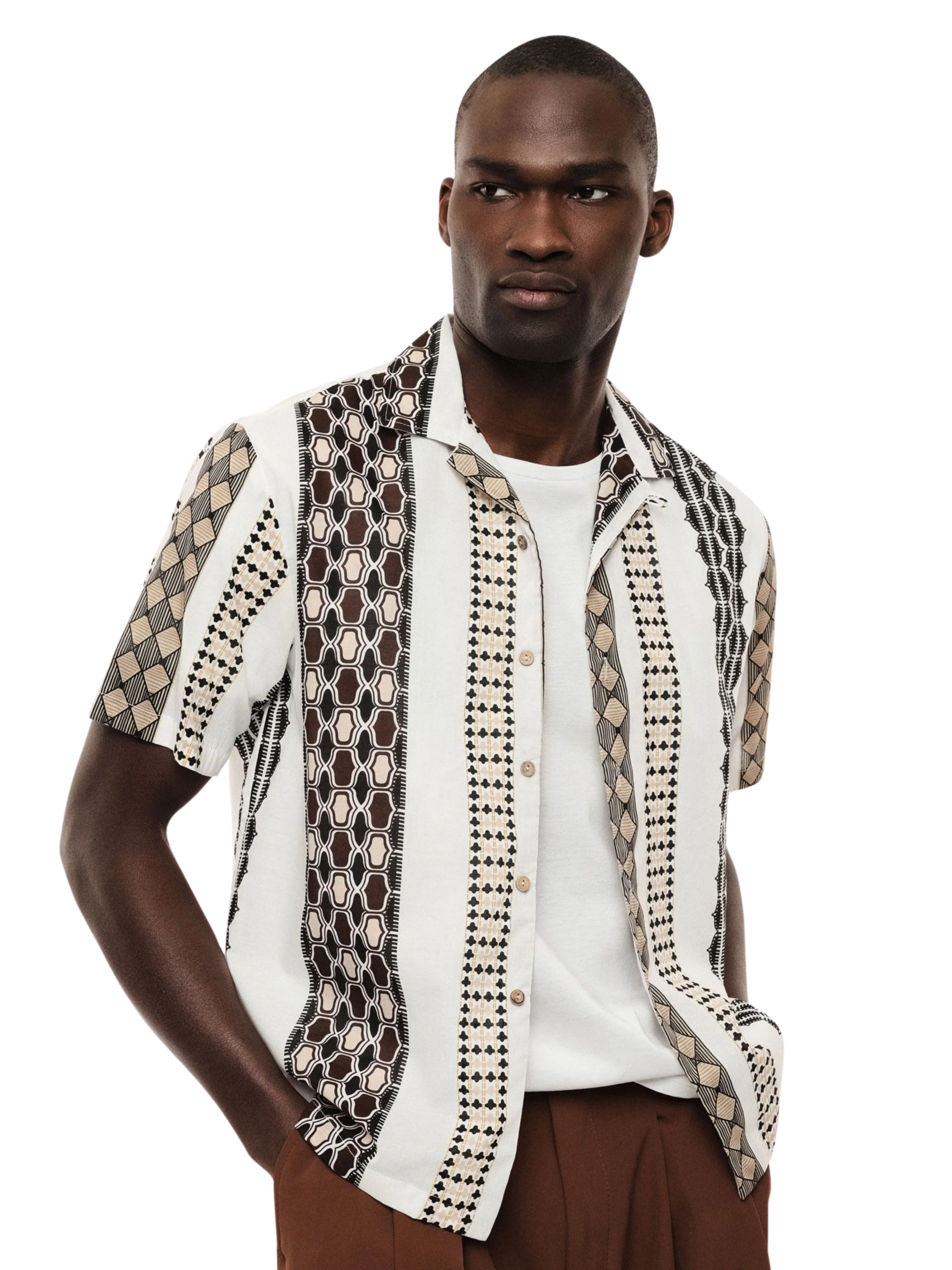 Camicia Imperial panna e moro con fantasia geometrica - Image 2