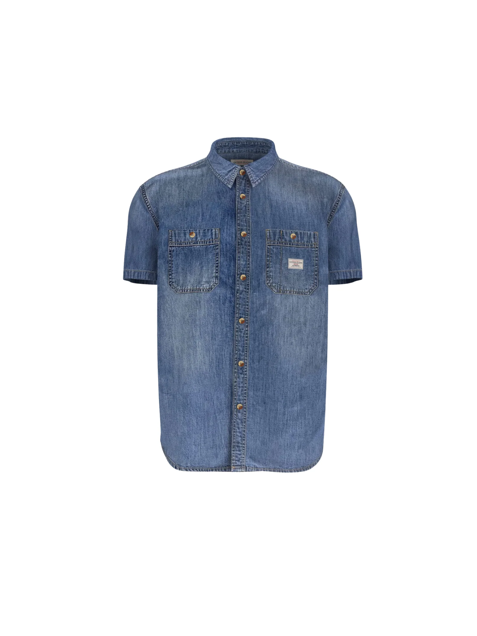 Camicia in denim Guess blu con tasche frontali