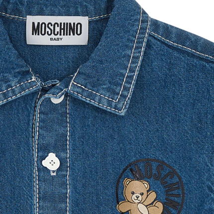 Camicia in denim Moschino blu con patch teddy - Image 3