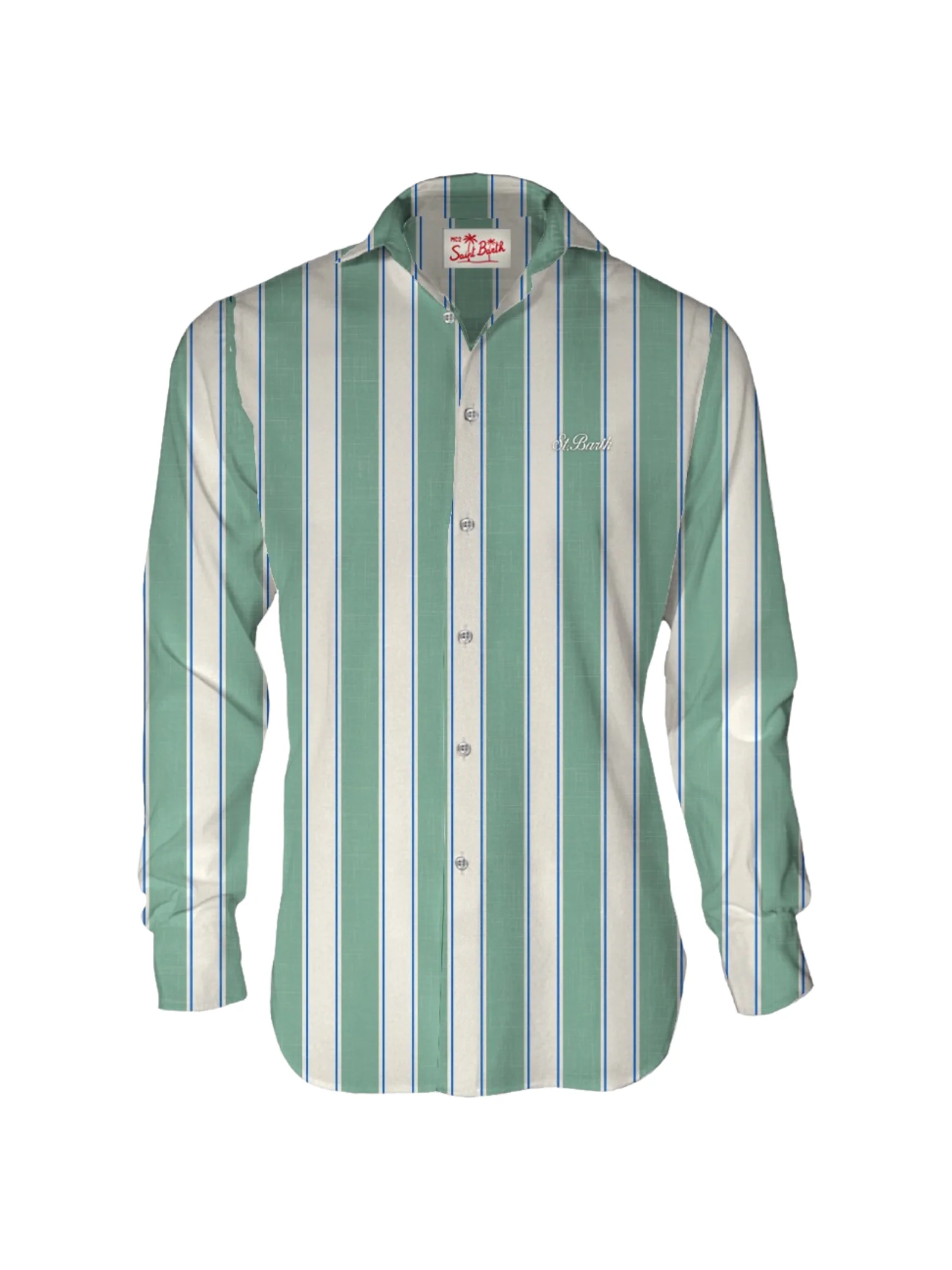 Camicia in lino "Agnes" Saint Barth verde acqua a righe