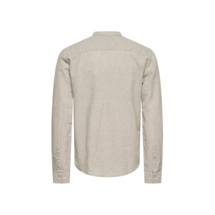 Camicia in lino Only & Sons beige con colletto alla coreana - Image 2