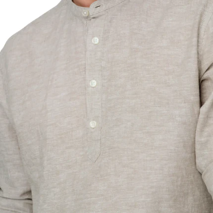 Camicia in lino Only & Sons beige con colletto alla coreana - Image 5