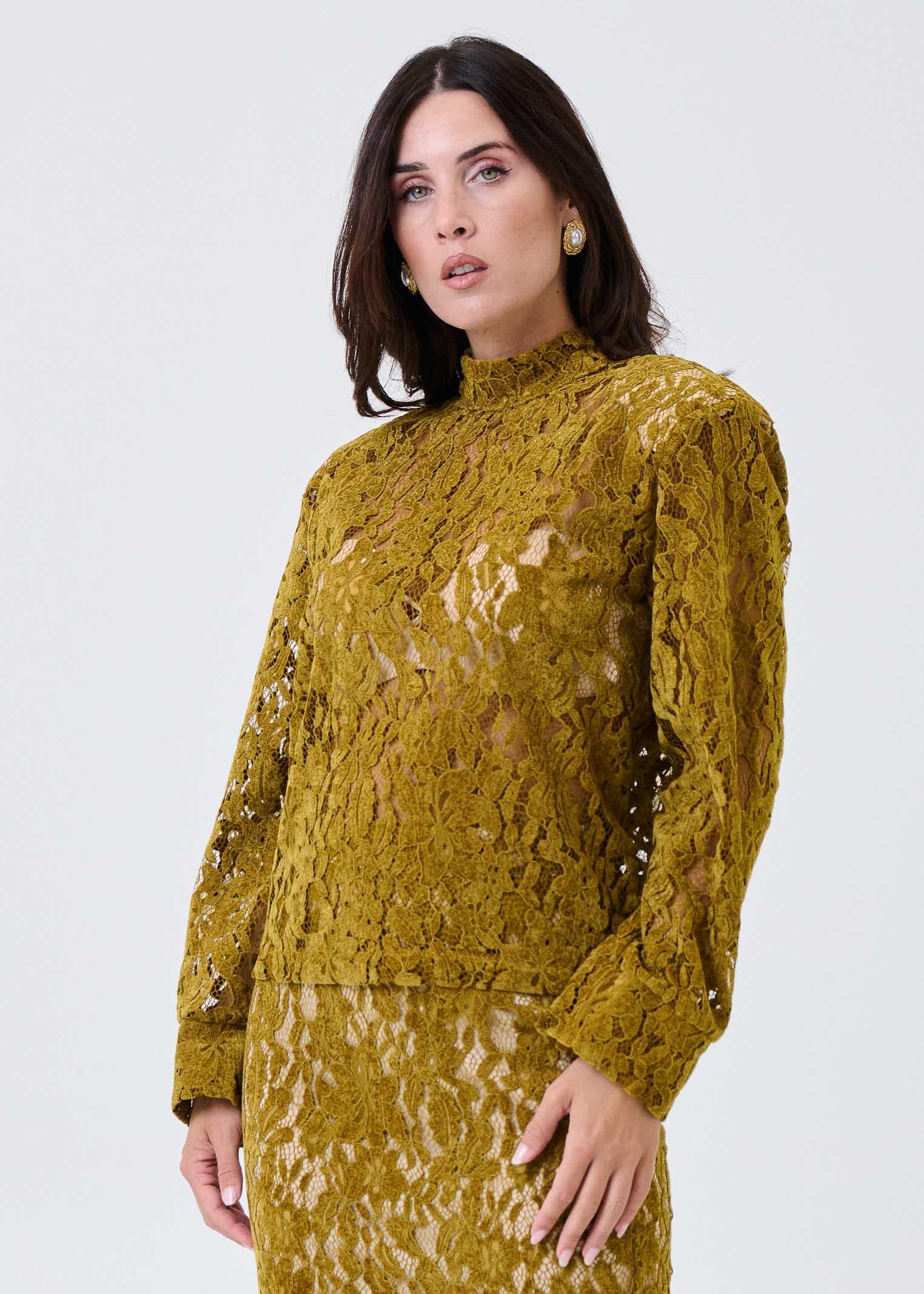 Camicia in pizzo Haveone verde olio - Image 2