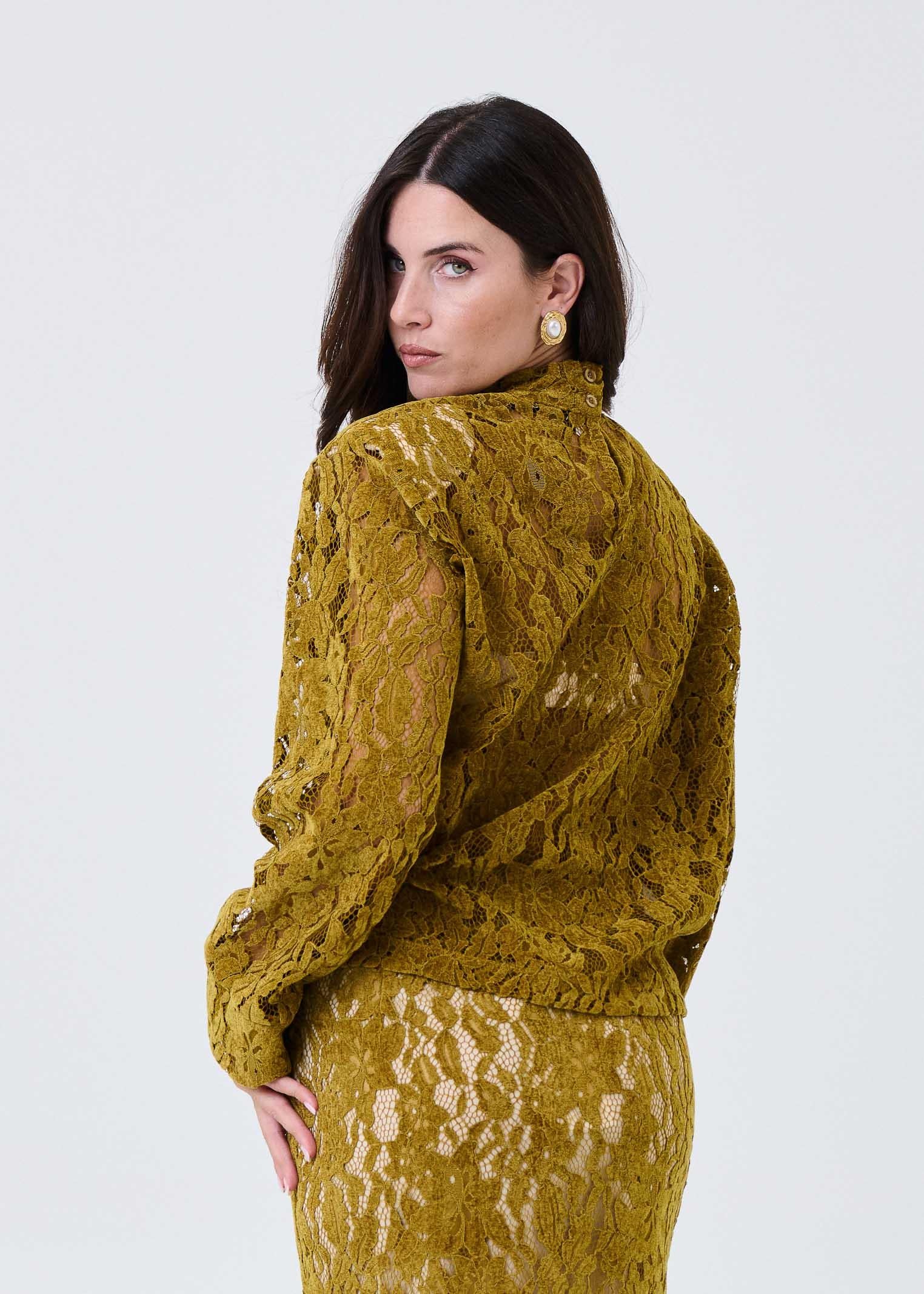 Camicia in pizzo Haveone verde olio - Image 3