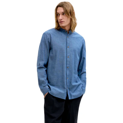 Camicia Jack & Jones blu navy con colletto alla coreana - Image 2