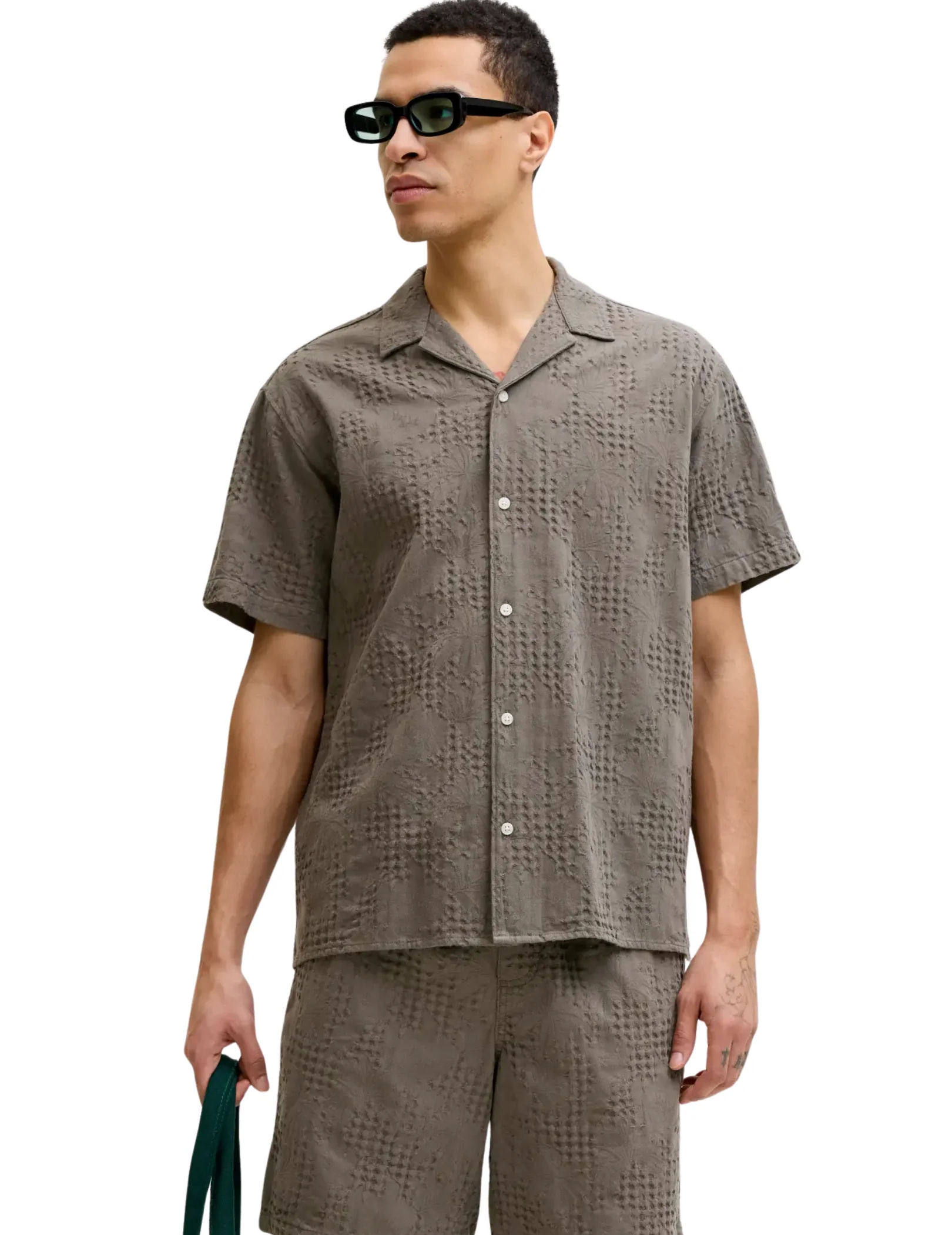 Camicia Jack & Jones verde Khaki con inserti tono su tono - Image 3