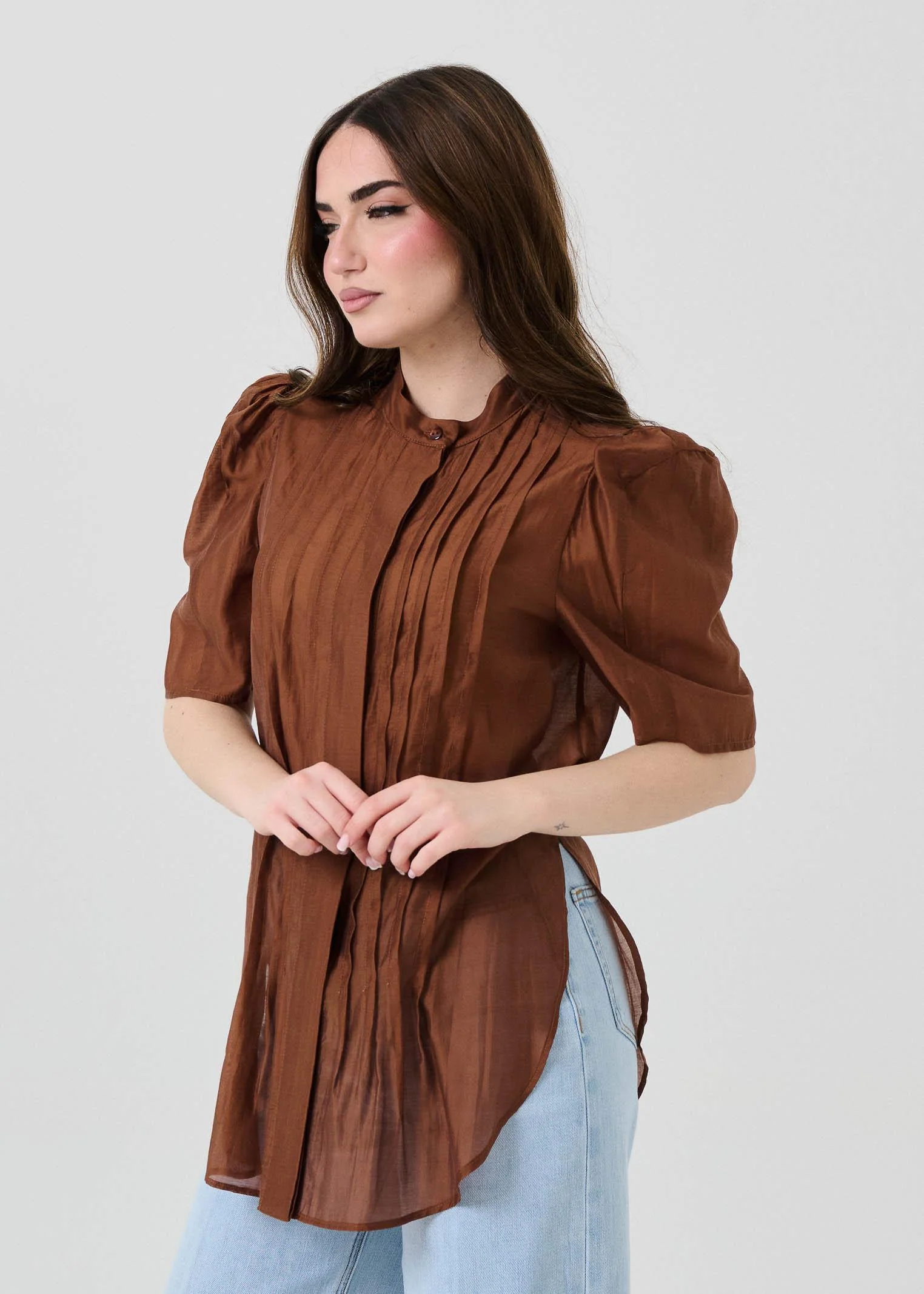 Camicia "Naiya" Bohemian Vì marrone con pinces - Image 2