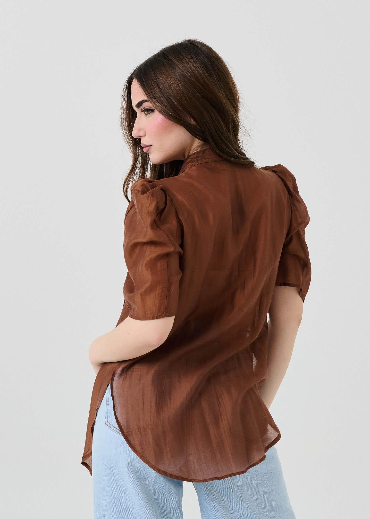 Camicia "Naiya" Bohemian Vì marrone con pinces - Image 3