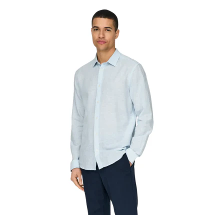 Camicia Only & Sons azzurra in lino - Image 3