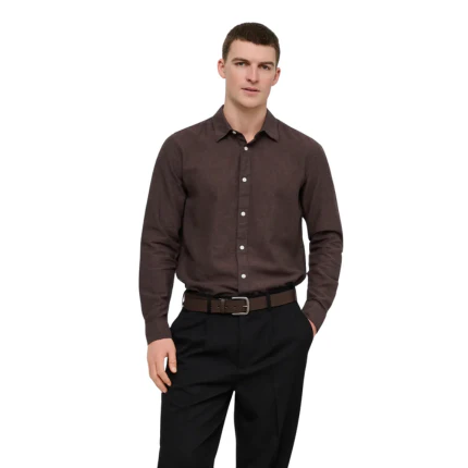 Camicia Only & Sons marrone in lino - Image 3