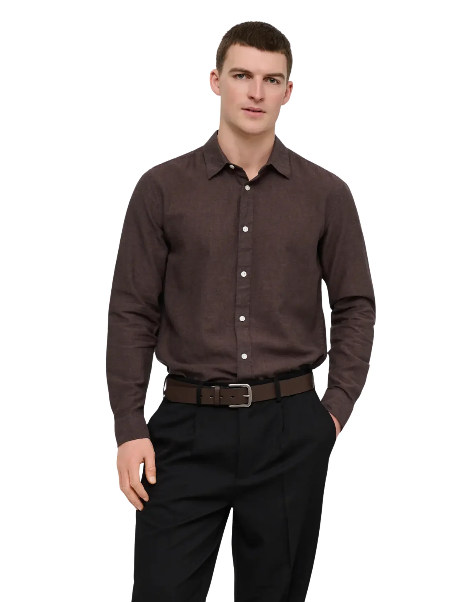 Camicia Only & Sons marrone in lino - Image 3