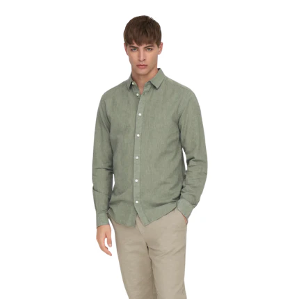 Camicia Only & Sons verde in lino - Image 3