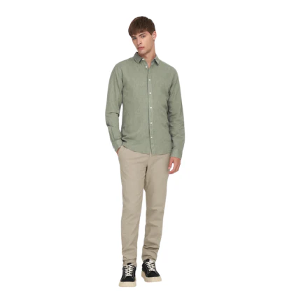 Camicia Only & Sons verde in lino - Image 4